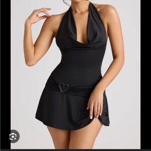Elegant Black Halter Swim Dress